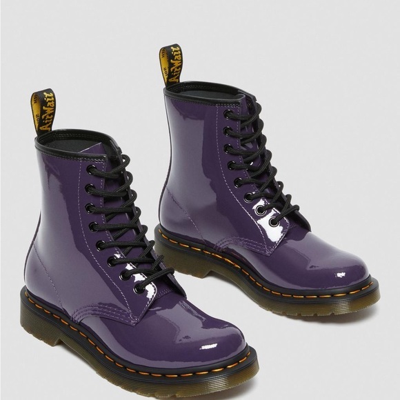 Dr. Martens Shoes - Dr. Martens 1460 8 eye lace up black current Purple Patent Leather Boots Size 7